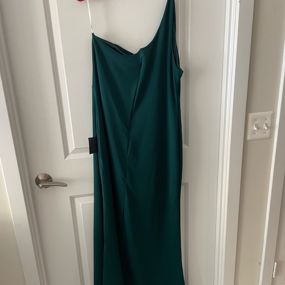 NWT Lulus Boastful Beauty Hunter Green One-Shoulder Mermaid Maxi Dress - Picture 2 of 5